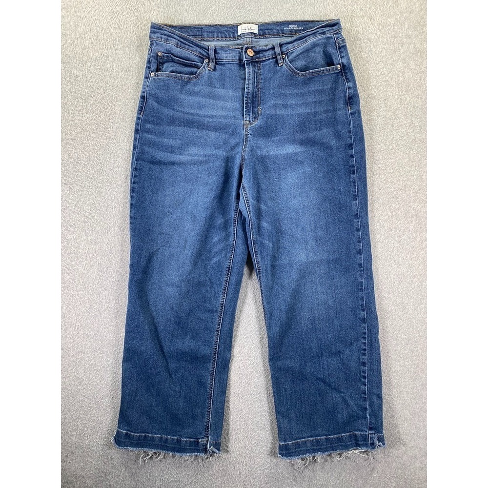 Nicole Miller Women's 12 Soho High Rise Wide Leg Jeans Med Wash Raw Split Hem